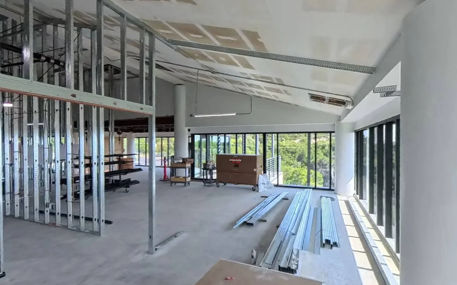 Level 3 framing and overhead electrical rough-in looking toward the Hill Country