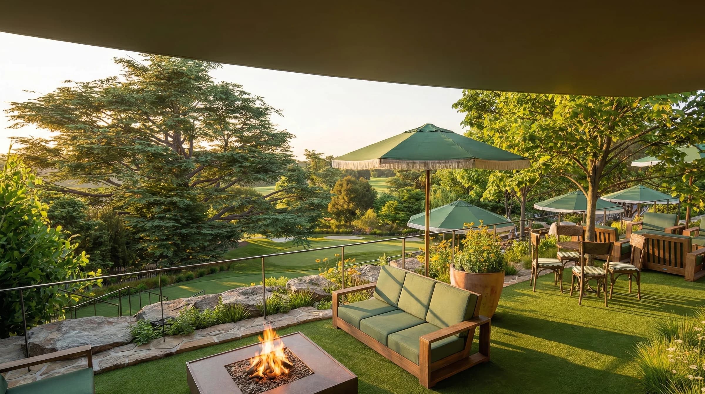 Mackenzie Club terrace with fire pits